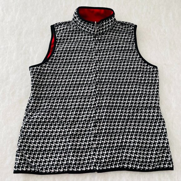 Karen Scott Womens Black White Reversible Houndstooth Classic Full Zip Vest Sz L - Picture 1 of 9
